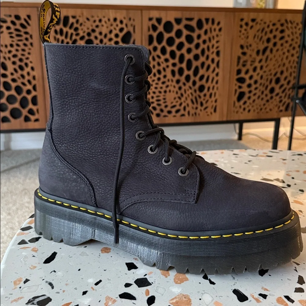 Dr. Martens Jadon 3 Nubuck platform Boots with Yellow Stitching - Picture 1 of 5